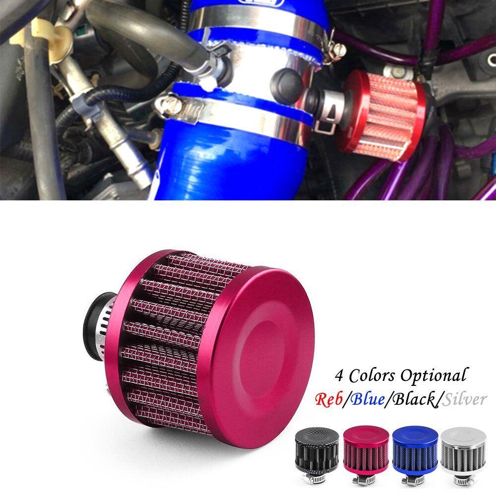 Universal 13mm MINI Racing Car Cold Air Intake Filter Kit Crankcase Vent Cover Breather (Red)