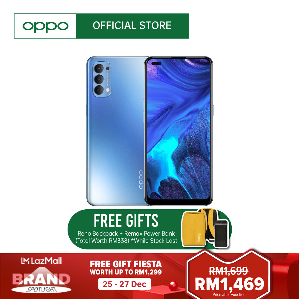 OPPO Reno4 Smartphone | 8GB RAM+ 128GB ROM | 30W VOOC 4.0 Flash Charge | 960fps AI slow motion | Clearly The Best You