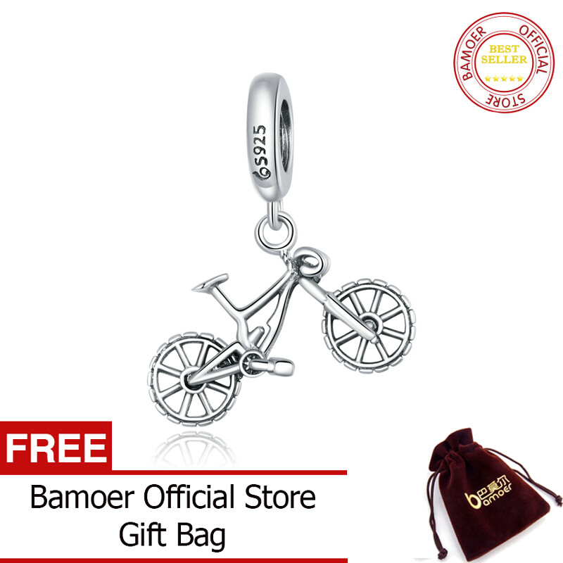BAMOER Authentic 925 Sterling Silver Charm for Women Bracelet or Bangle Mountain Bike Dazzling Beads DIY Jewelry make BSC384