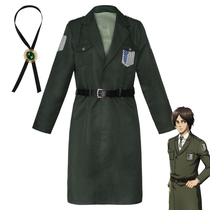 【Gift Tie + Belt】Attack on Titan Cosplay Costume Green Cloak Investigation Corps Cos Allen Uniforms Army Green Long Coat