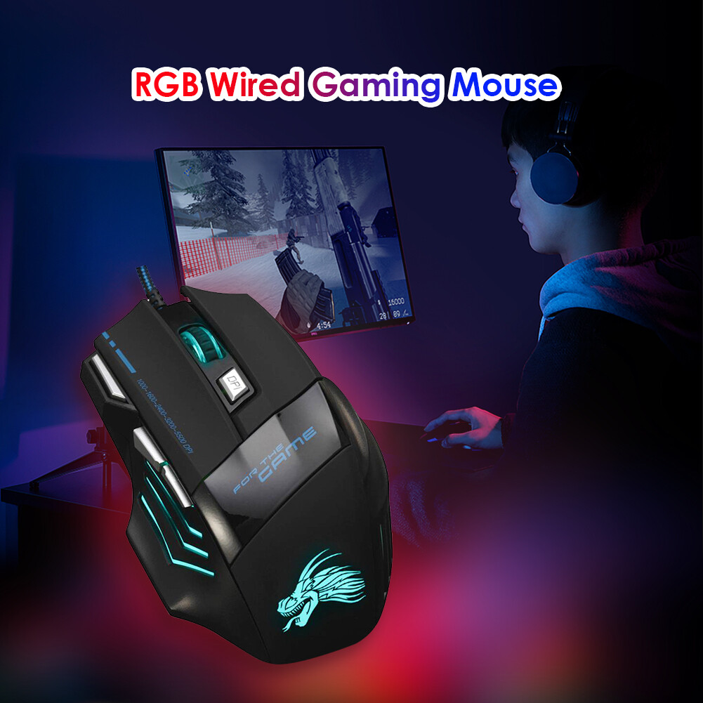 Chuột Chơi Game Đèn Nền 7 Màu, Chuột Chơi Game PC Quang Có Dây Điều Chỉnh DPI