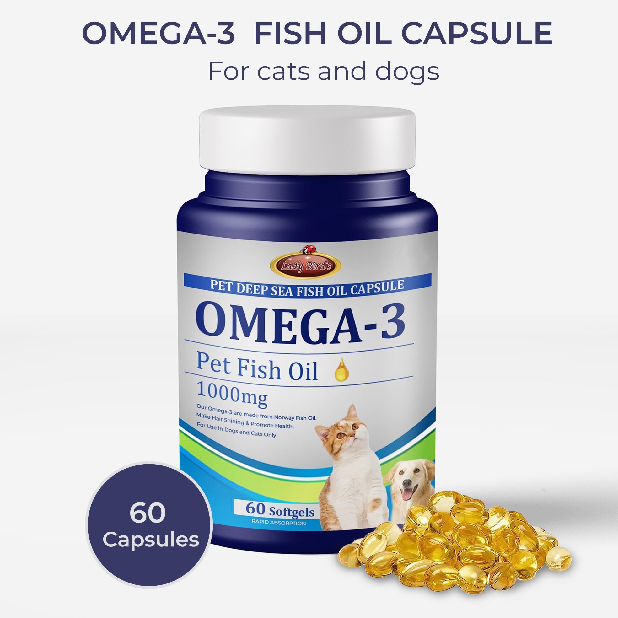 Pet Supplement Omega 3 Fish Oil Capsule 1000mg for Cats & Dogs (60 ...