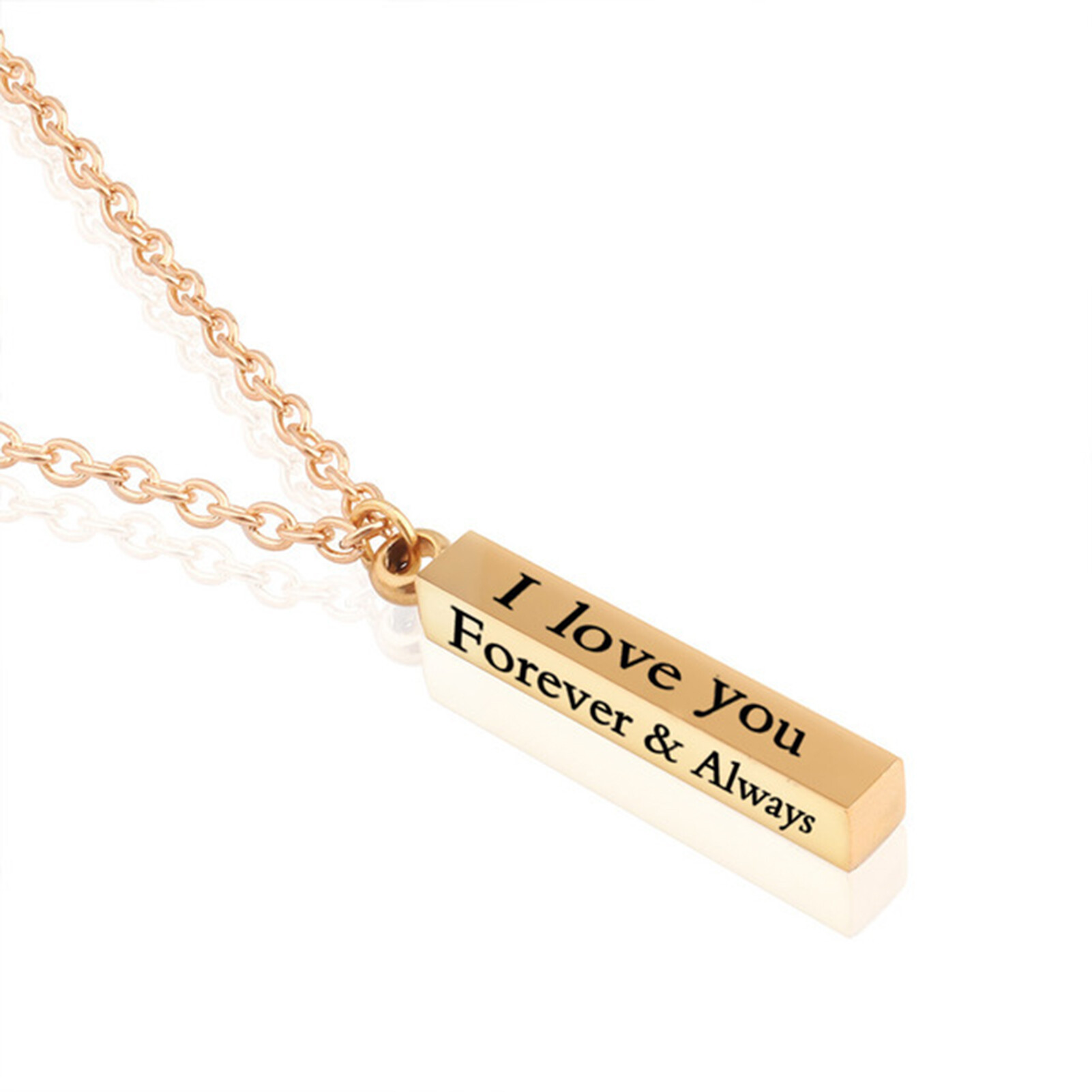 I Love You Letter Print Chain Couple Necklace Stainless Steel Square Bar Pendant Party Necklace Jewelry Accessories Fashion Couple Necklace