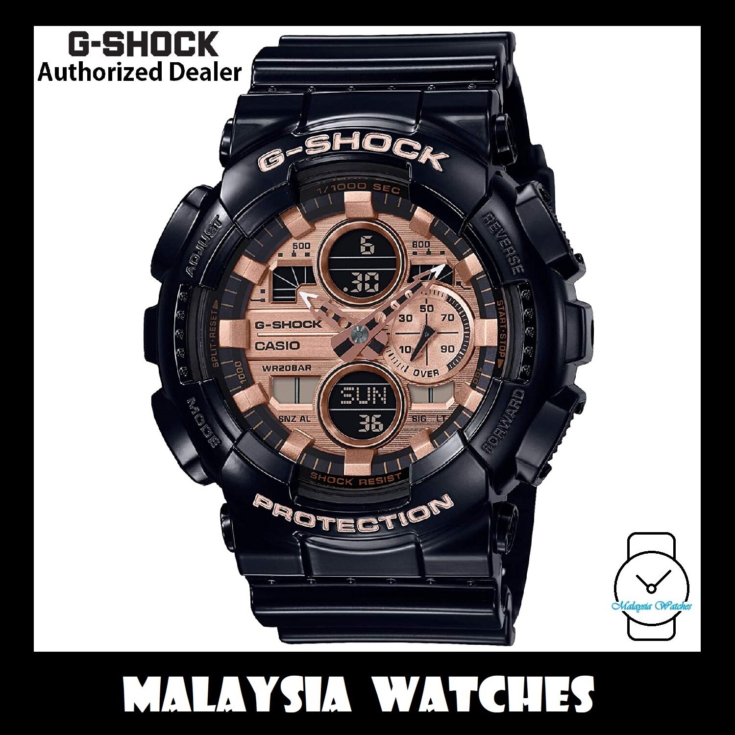 G-Shock Men's GA140GB-1A1 Digital Analog Watch - Black / Gold - TYLER'S
