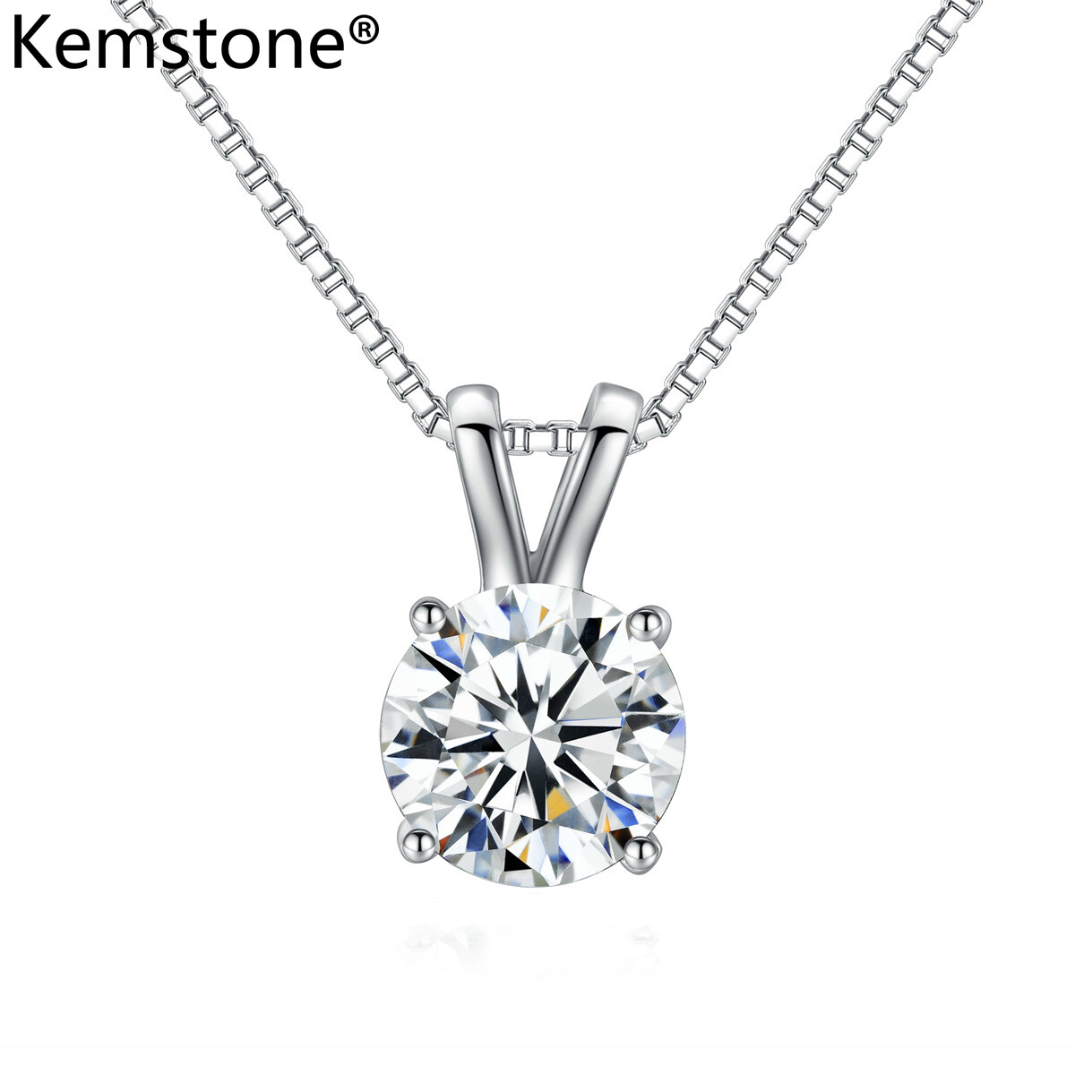 Kemstone White Crystal Silver Plated Round Pendant Necklace Female Women Jewelry Gift