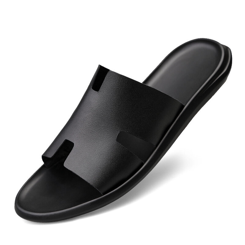 New Quality Leather Non-slip Slippers Men Beach Sandals Comfortable Summer Shoes Men Slippers Classics Men Flip Flops