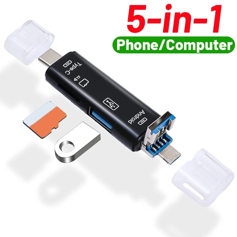 5 trong 1 USB đa chức năng 2.0 Loại C USB /Micro USB TF SD Đầu đọc thẻ nhớ Bộ chuyển đổi đầu đọc thẻ OTG Phụ kiện điện thoại di động