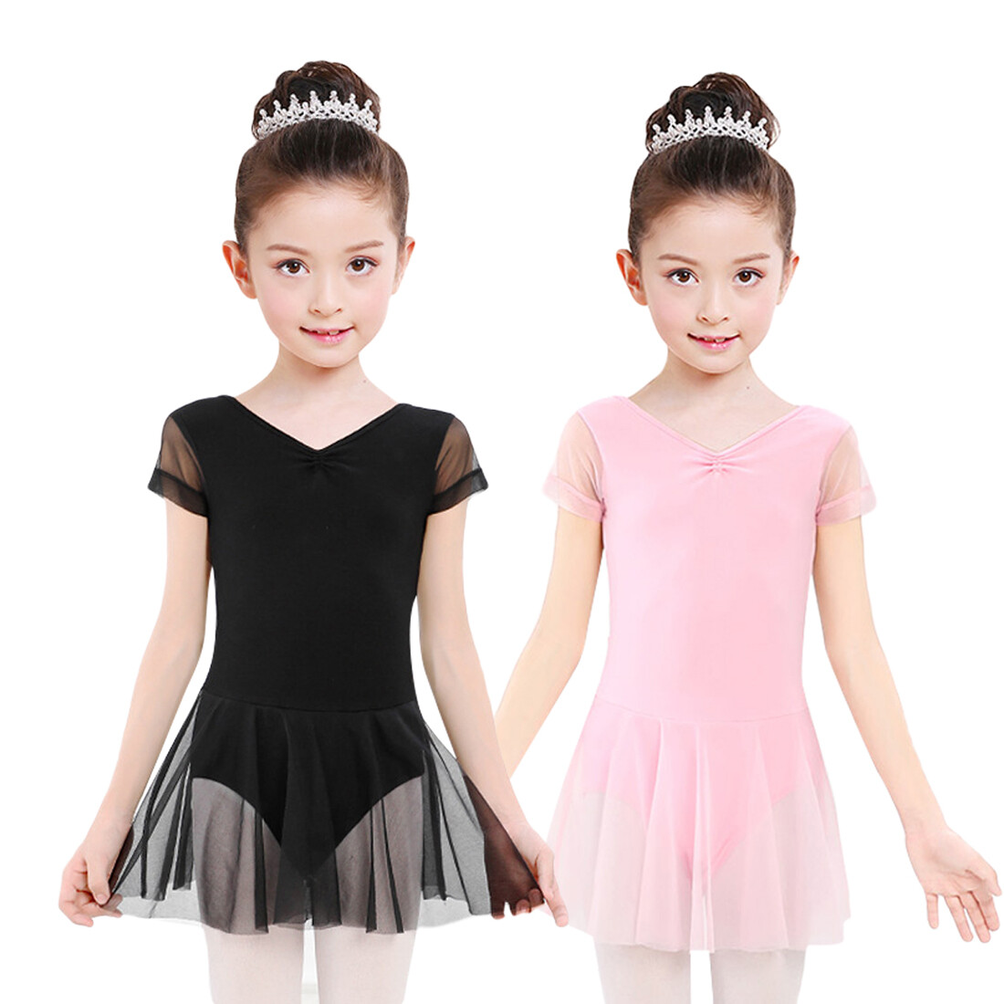 Lolanta Kids Girls V-neck Short Sleeve Pink Ballet Dress Gymnastics Dress Black Children's Ballet Dance Performance Costumes