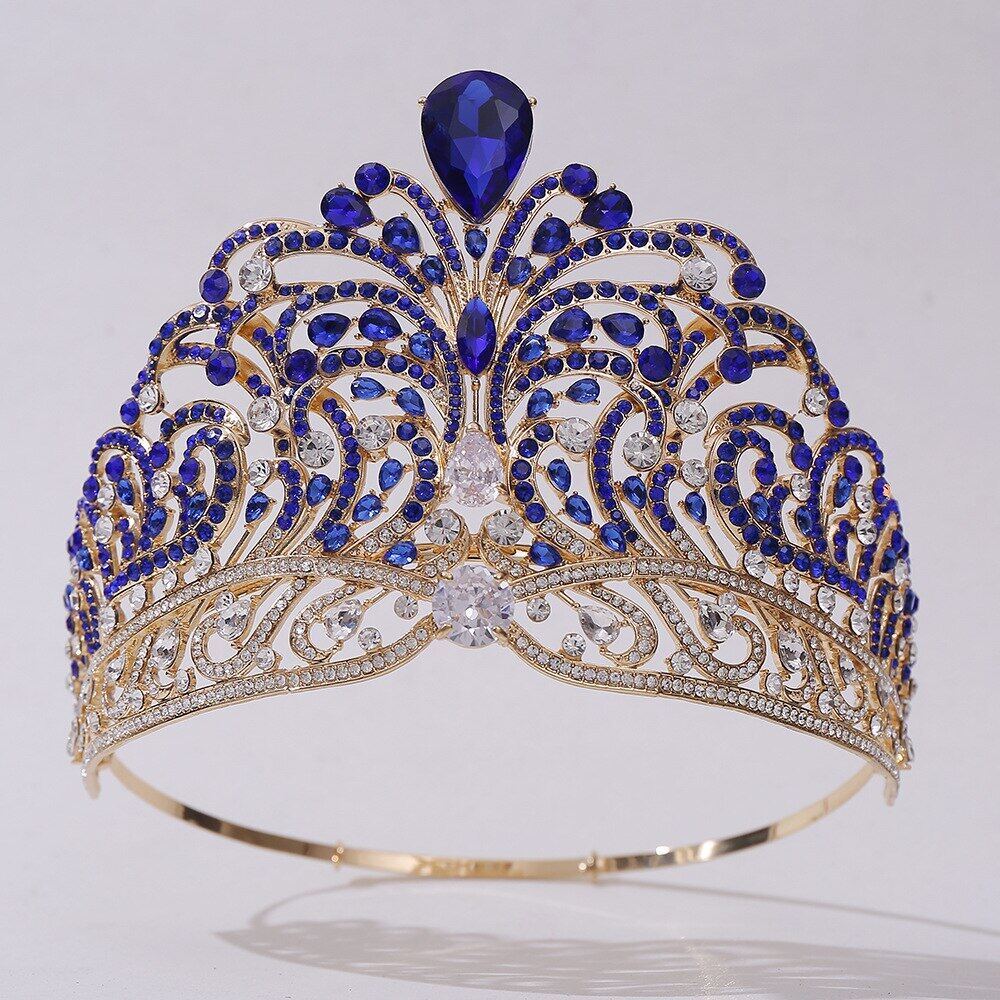 European Miss Universe Crystal Wedding Crowns Cubic Zircon Large Round Queen Rhinestone Tiaras Party Stage Show Hair Essories