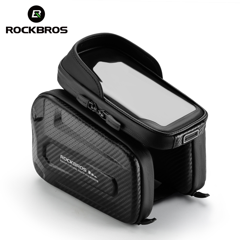 ROCKBROS Khung Trước Xe Đạp Túi điện thoại vỏ cứng màn hình cảm ứng điện thoại di động Túi điện thoại hai mặt lưu trữ ổn định Xe Đạp Phản Quang túi sườn trên