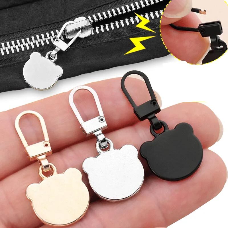 5pcs Small Bear Head Detachable Zipper Puller Replacement Tab Zipper Sliders Head Repair Kit Suitcases Luggage Backpacks Handbags Accessories