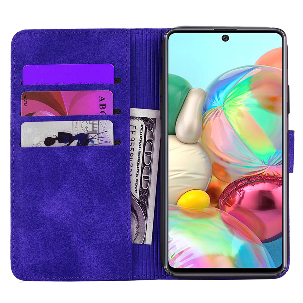 for Samsung A51 A71 Leather Case, Wallet Phone Case Light Slim Flip Folio Cover Durable Shell Genuine Matte Calf Skin Feel, with Kickstand and Cash Card Slots Wristband
