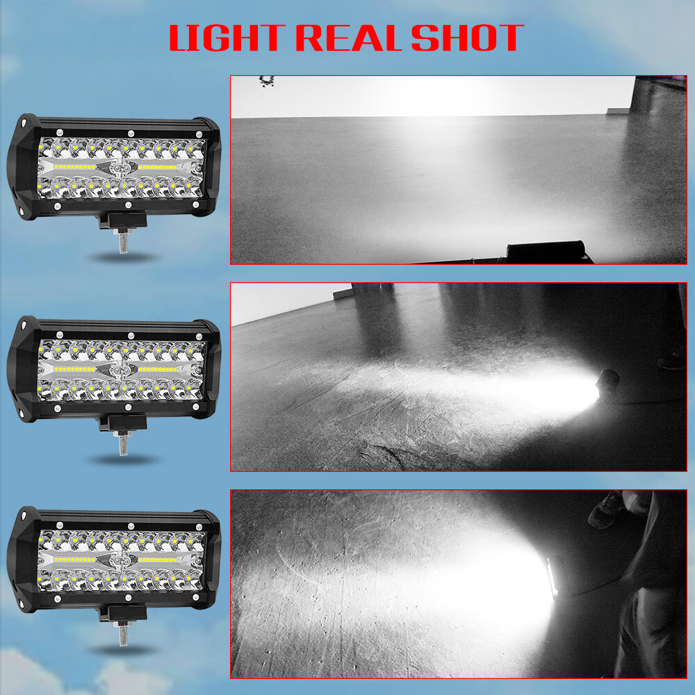 EKLEVA Đèn Pha LED Độ Trên Nóc Xe Hơi Ô Tô 7 Inch 120W Siêu Sáng Chống Nước Thông Dụng Đèn Làm Việc Sương Mù 4D Màu Trắng Off-Road Hai Hàng Phụ Kiện Đèn Pha Đèn Chip Đèn Pha Xe Máy Xe Tải SUV Xe Bán Tải Wagon ATV thuyền Máy Kéo