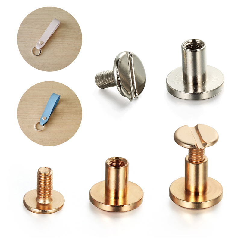 Jk3u  10Sets Leather Tool Belt Leather Screws Copper Rivets Double Cap Studs Decorative Metal Craft Double Sided Flat Head