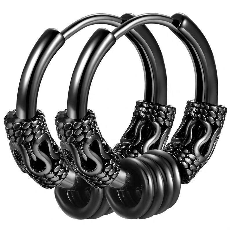 2021 Earring for Men Retro Tibetan Titanium Steel Earrings Male Hip Hop Personality Men's Earrings Single Dark Street Earring Trend