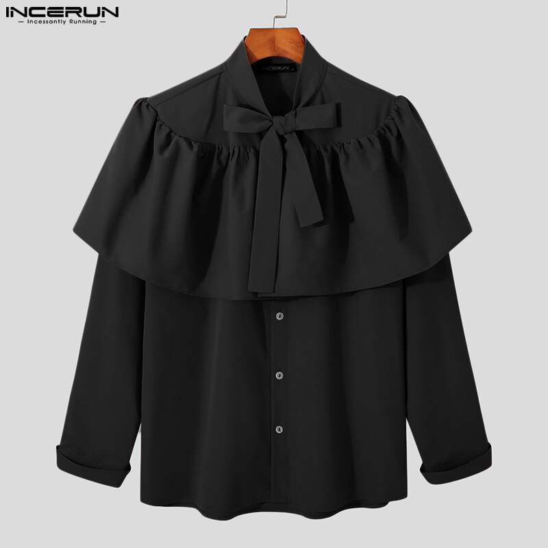 [Perfectly] INCERUN Mens Medieval Retro Long Sleeve Cape Shirts Bow Tie ...