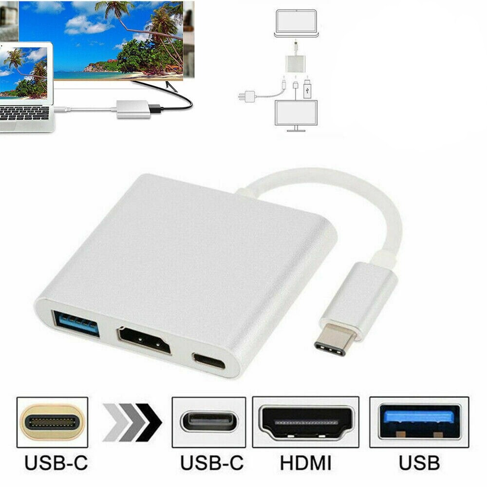 Cáp Chuyển Đổi Type C USB 3.1 Sang USB-C 4K HDMI USB 3.0 Hub 3 Trong 1
