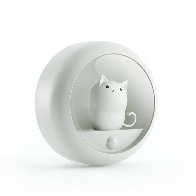 ✪【mouhp】【Ready stock】Creative Cat Smart LED Night Light PIR Motion Sensor USB Rechargeable Bedside Lamp for Room Hallway Pathway Toilet Decor