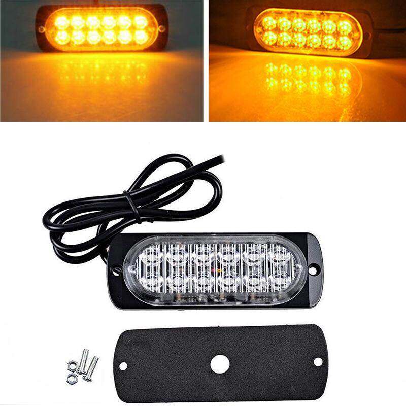 1pc Yellow 12LEDs Strobe Light Bar Car Truck Flash Warning Light Lamp DC 12-24v