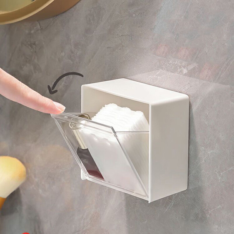💖🎈🎈 Wall Mounted Storage Box Clamshell Design Plastic Cotton Swab Storage Holder