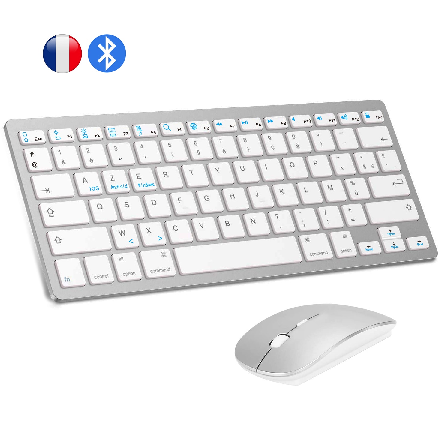 French AZERTY Bluetooth Keyboard Mouse Combo Wireless Bluetooth Mice ...
