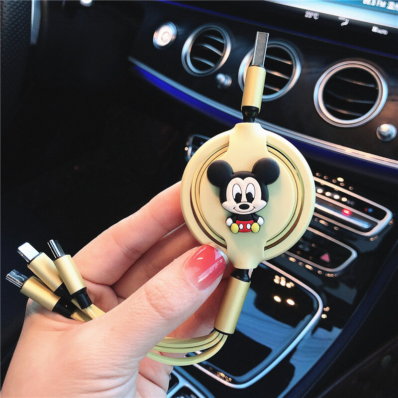 Multi-function Car Fast Charging Type-c Micro Apple Retractable Car Data Cable Charging Cable 1.2M Data Cable Three-in-one Charger