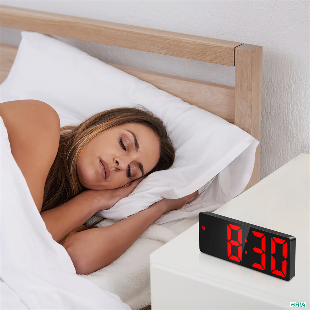 ORIA Digital Clock LED Alarm Clock Voice Control USB Table Clock 12/24H Format Snooze Function 3 Brightness Adjustable 3 Alarm Modes for Home Bedroom Office