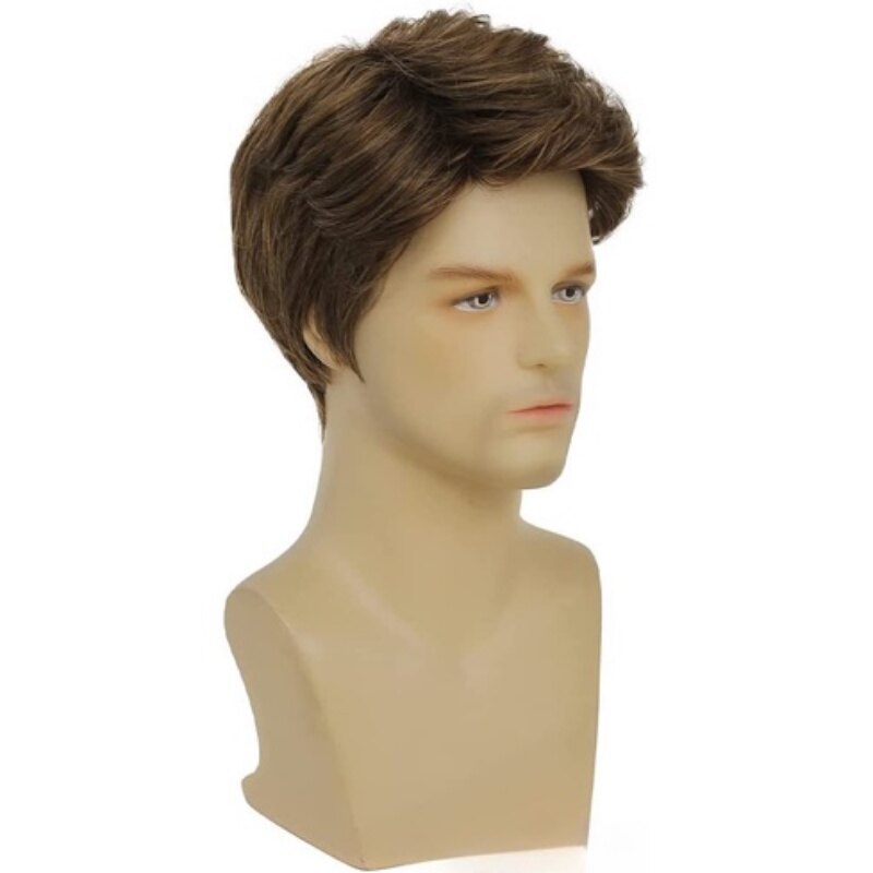 Wig Short Men's Wig Light Brown Straight Layer Loose Wig