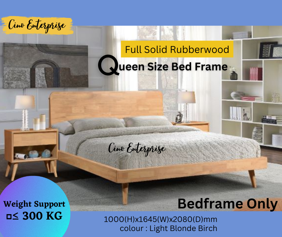 Full Solid Rubberwood Bed Frame with HeadBoard Wooden Katil Kayu ...