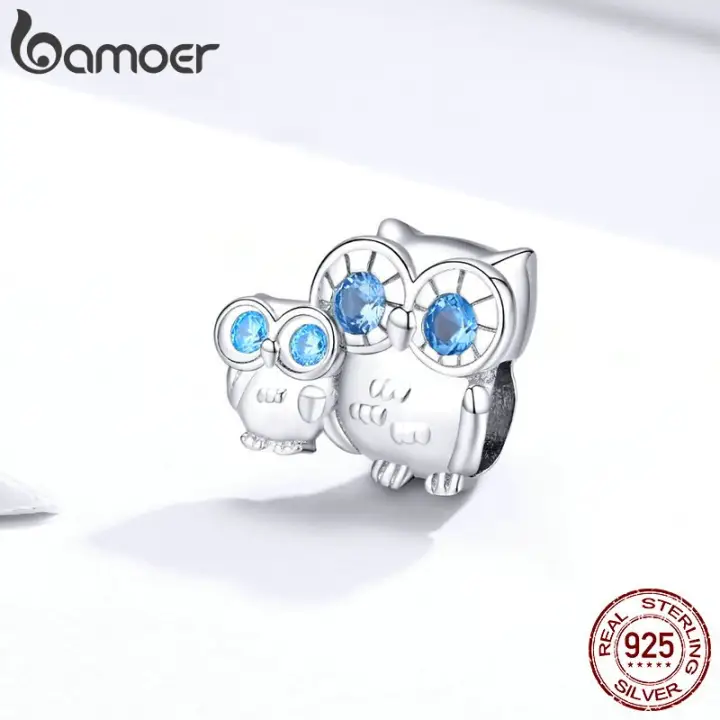 Bamoer Owl Mom And Baby Metal Charm 925 Sterling Silver Animal Baby Metal Charm 925 Sterling Silver