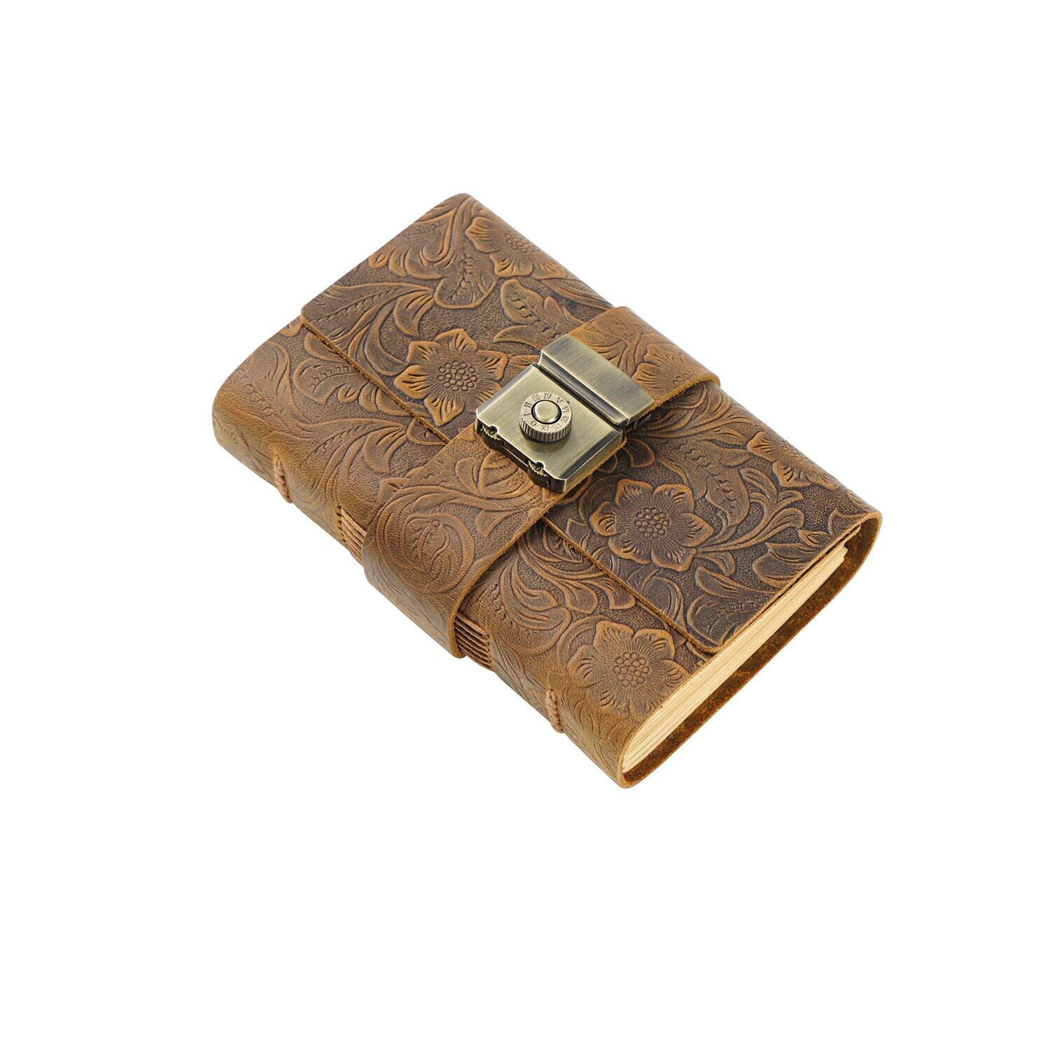 Leather Handmade Notebook A7 Size Password Lock Notebook Cowhide Vintage Sketchbook For School & Official Stationery Supplies