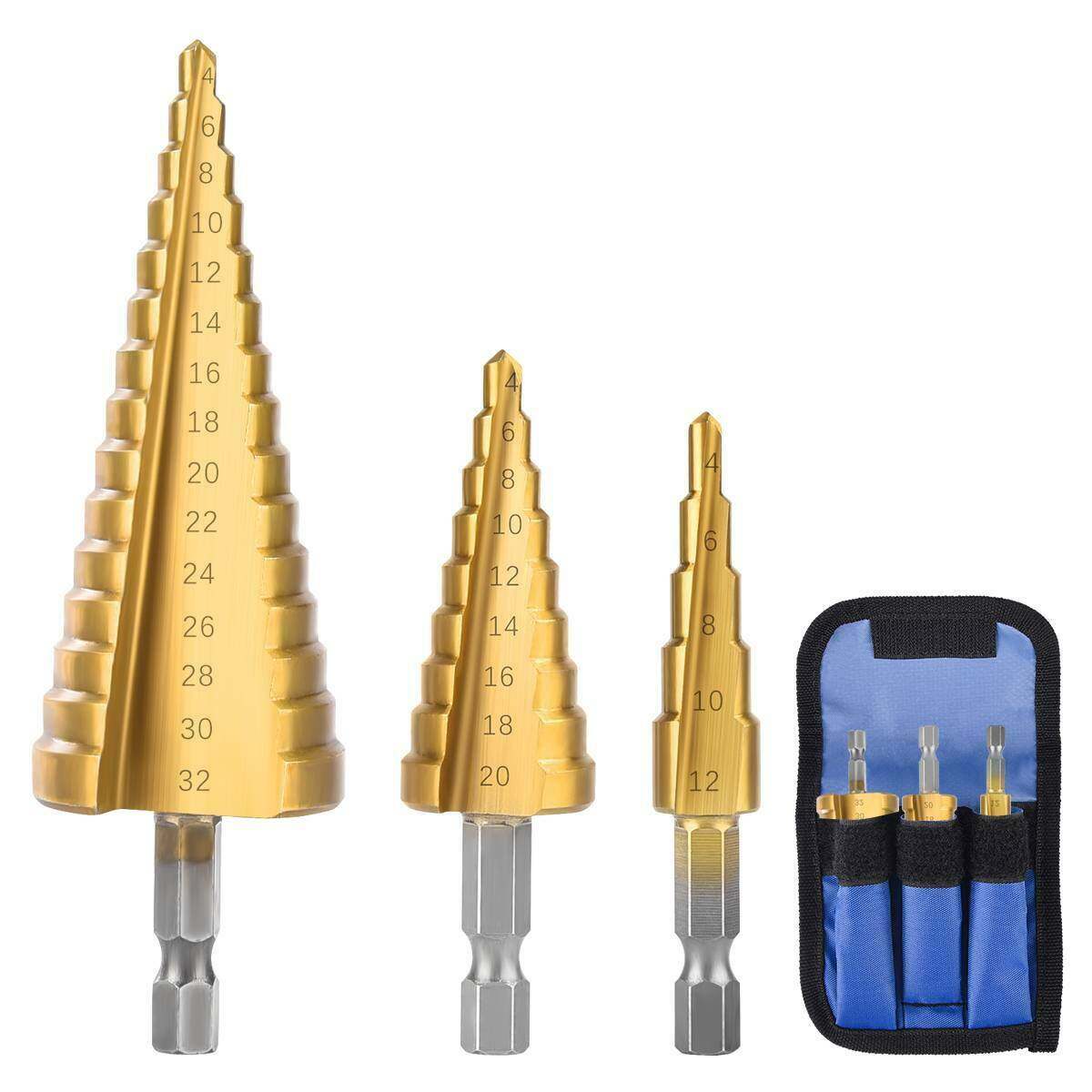 3Pcs 4-22MM Large HSS Steel Large Step Cone Drill Titanium Bit Set Hole Cutter