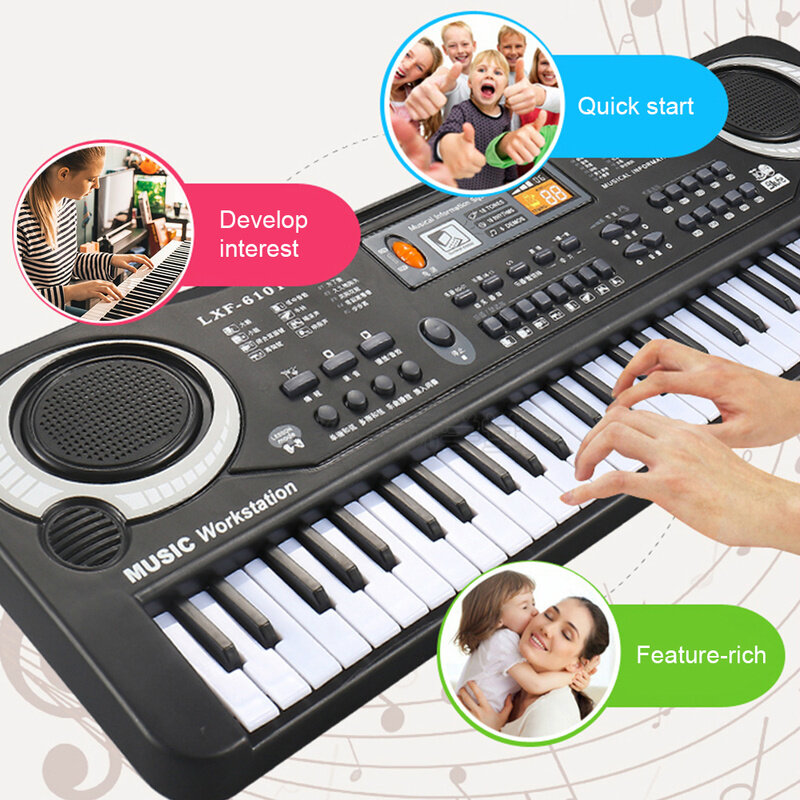 Phím 61 phím nhạc kỹ thuật số bàn phím điện tử bàn phím đàn piano điện quà tặng cho trẻ em US cắm đồ chơi giáo dục nhạc cụ