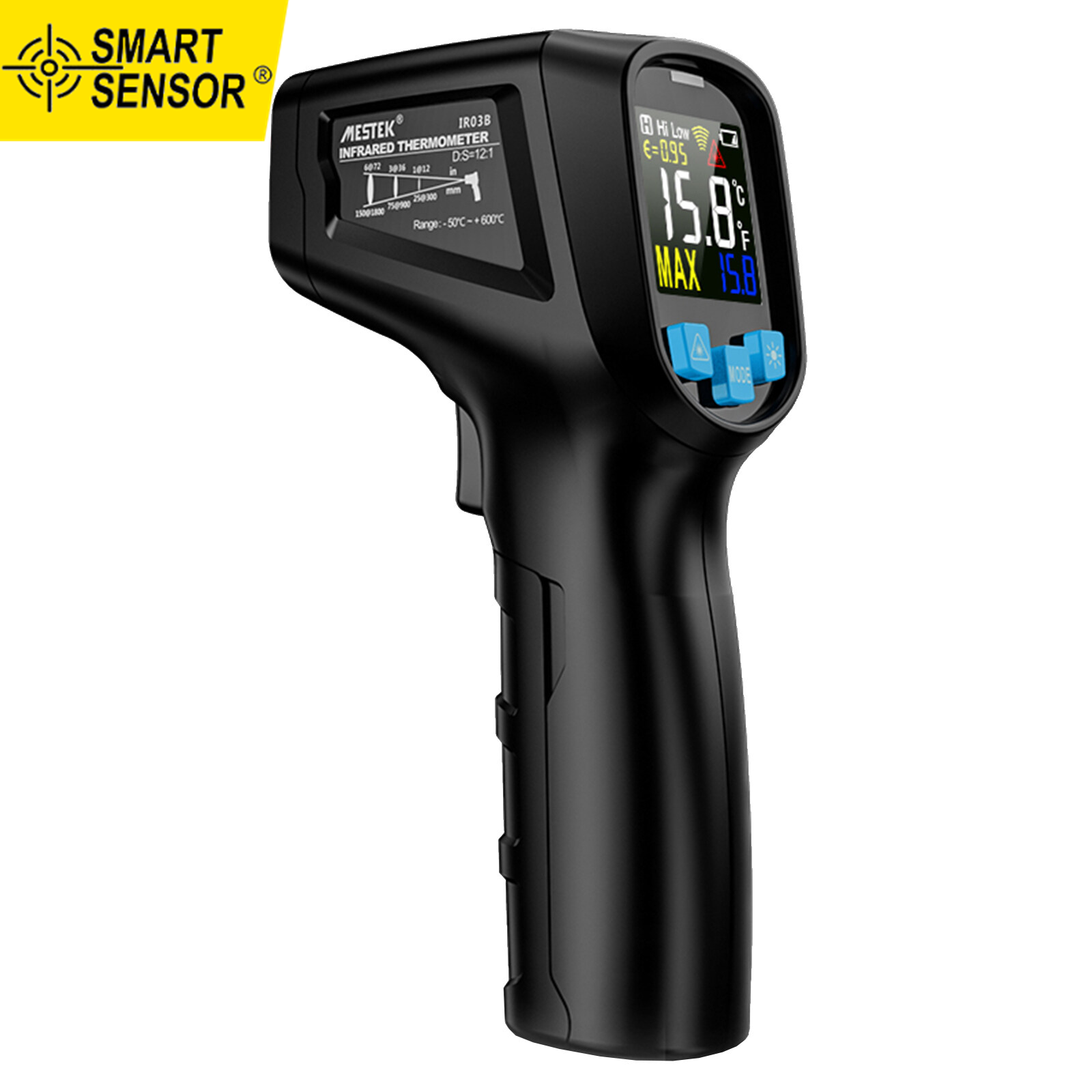 -50~600°C Handheld Non-contact Digital LCD Infrared Ther-mometer Industrial IR Temperature Tester Pyrometer with Adjustable Emissivity