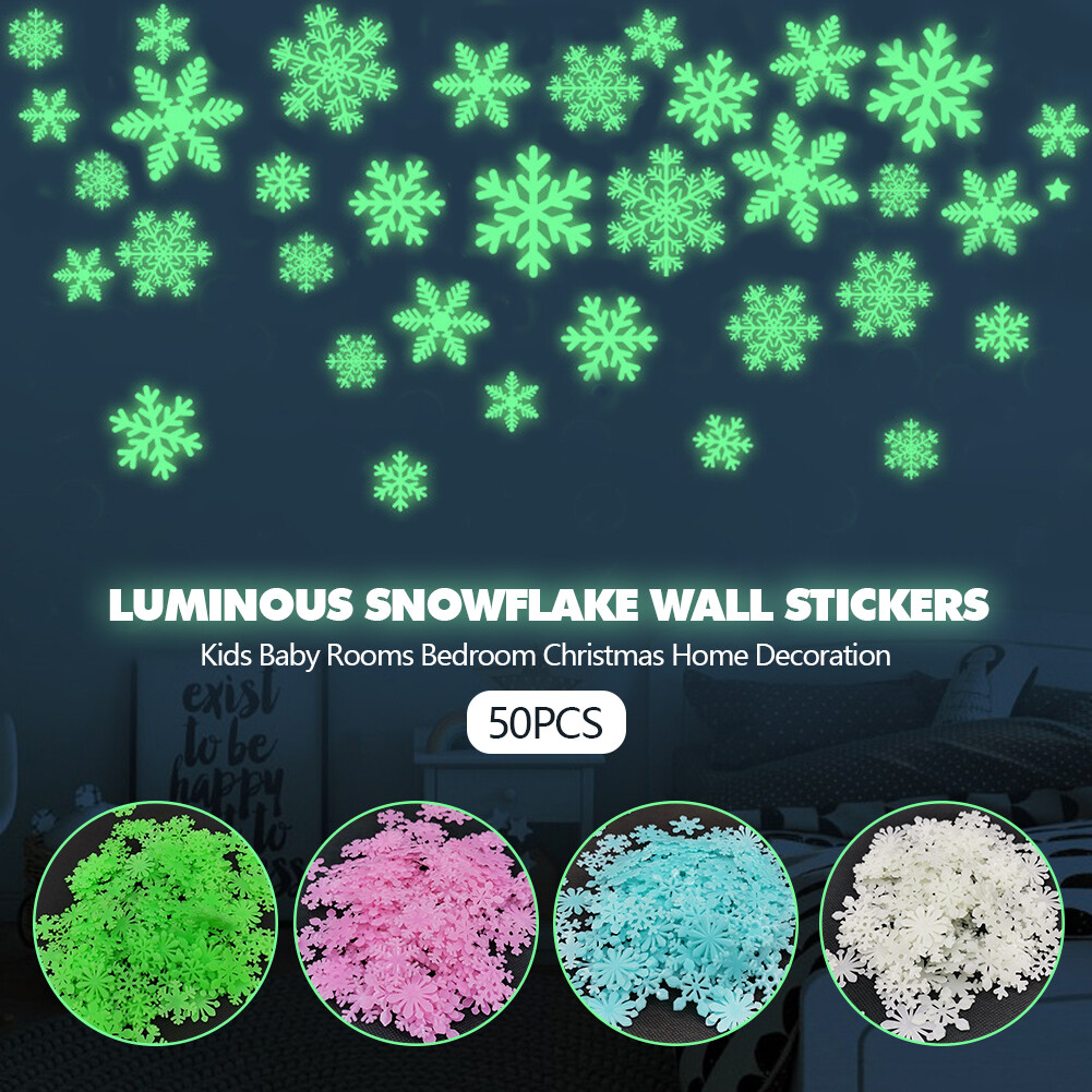 BC 50Pcs Luminous Snowflake Wall Stickers Glow In The Dark Decal for Kids Baby Rooms Bedroom Christmas Home Decoration