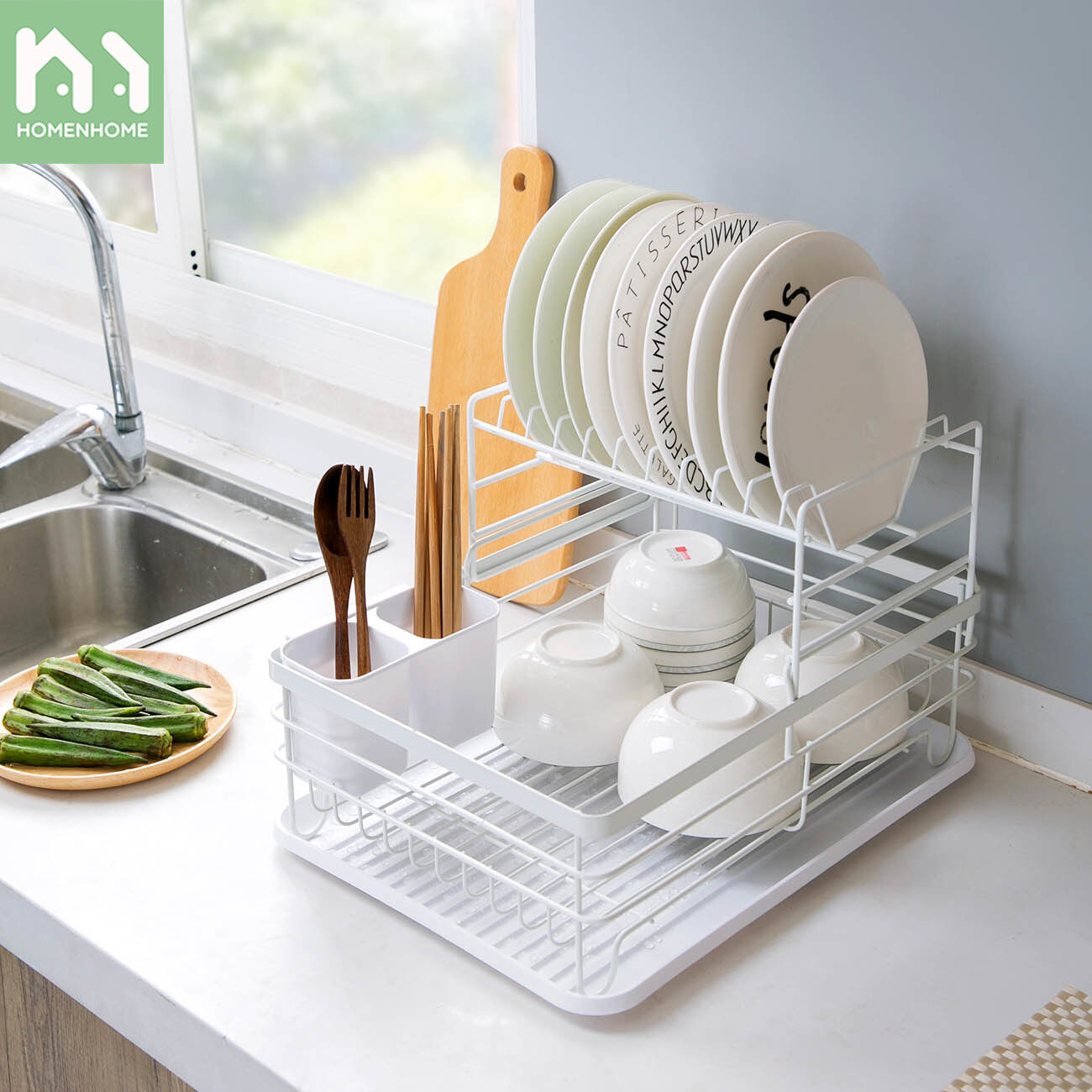 Homenhome Kitchen Multi-layer Dish Drain Rack Wrought Iron Home Put Bowl Shelf Dish Storage Rack