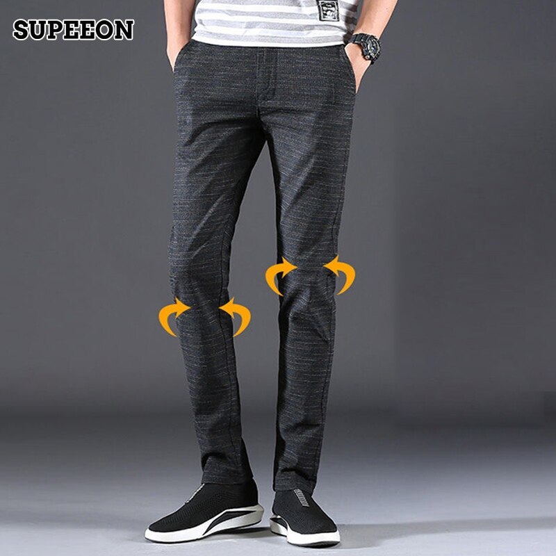 SUPEEON丨men's casual pants Summer new fashion plaid slim straight trousers