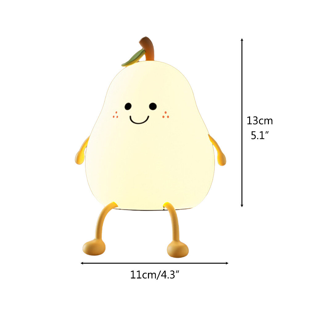 Creative Pear Shaped Night Light USB Charging LED Cartoon Silicone Night Light Warm Light Table Bedside Lamp for Bedroom Livingroom