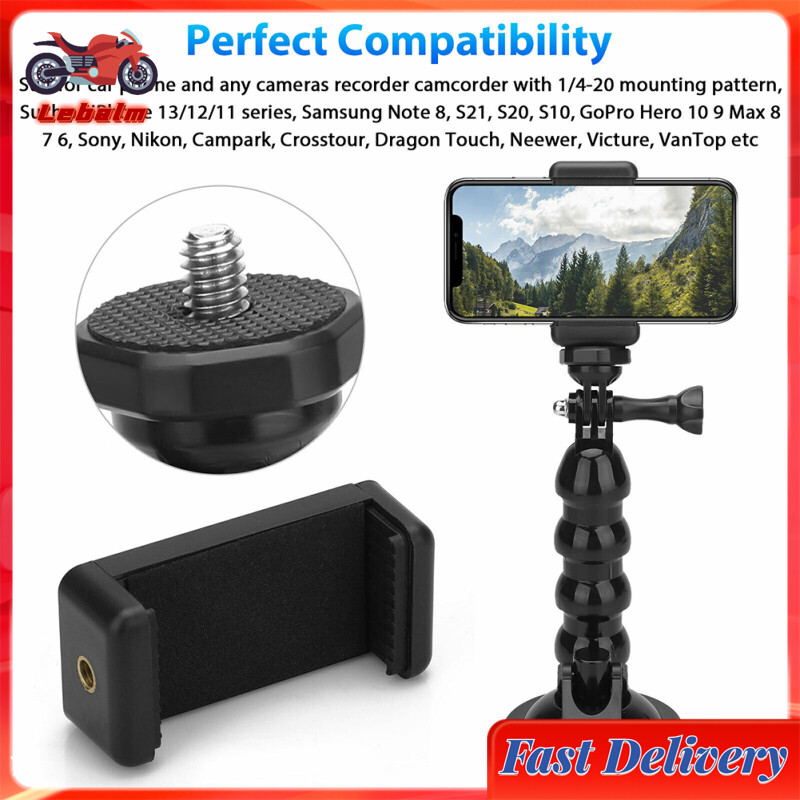 Lebalm【Ready Stock】Car Suction Cup Mount Phone Holder Adjustable Angles Video Navigation Bracket Compatible For Gopro Action Camera