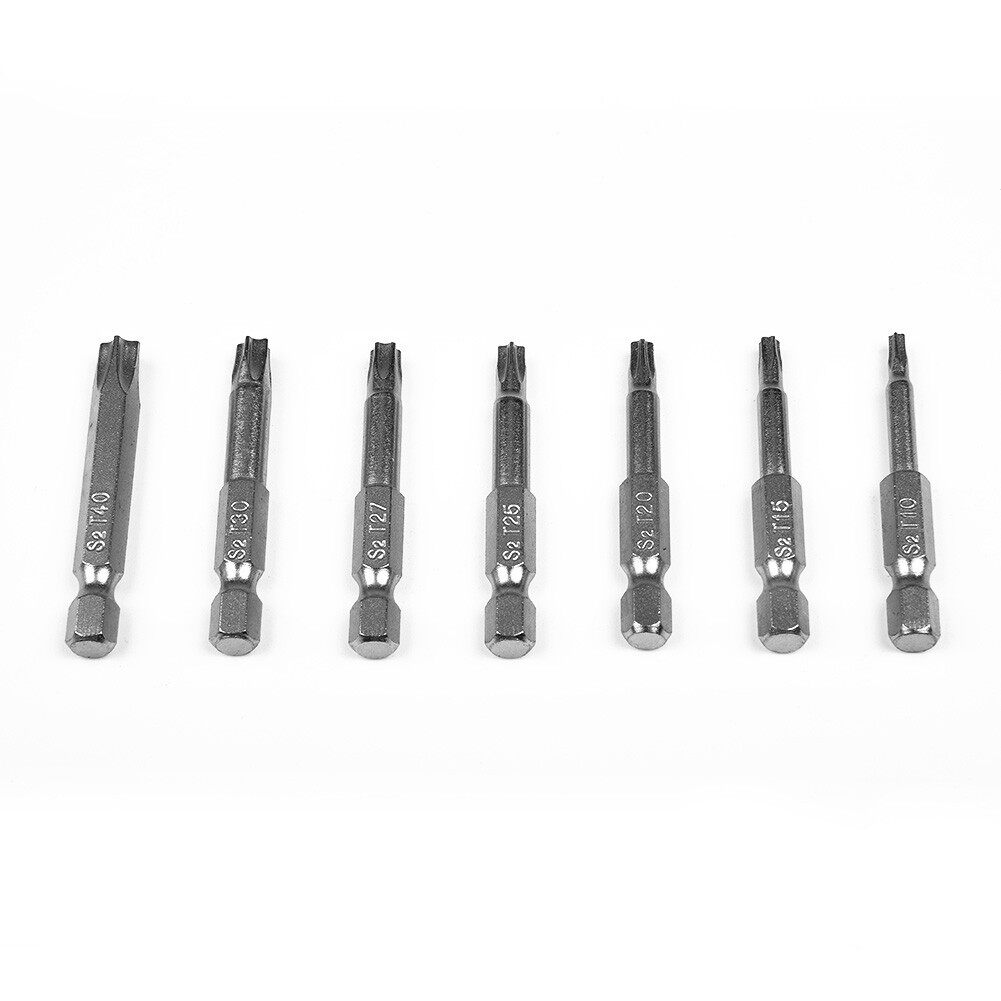 7Pcs Five Star Screwdriver Bits 50mm 1/4" Hex Shank Five-point Magnetic Torx Screwdriver Bits T10-T40