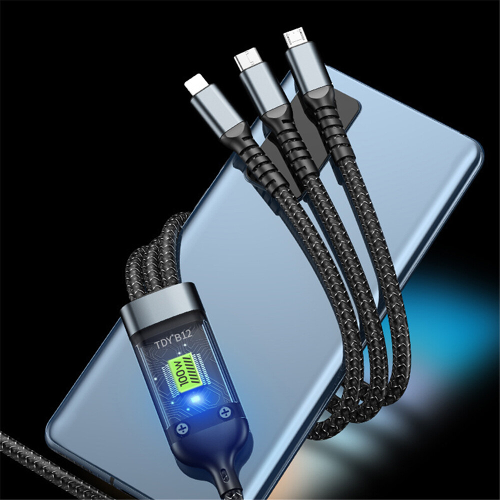 Vaorlo Ban Đầu 3 Trong 1 Nhanh Chóng Cáp sạc 1.2M 100W Loại C đường dây truyền tải Dữ Liệu cổng Micro USB Lightning Tương Thích Với iPhone IOS dây sạc Cho Android Huawei Xiaomi