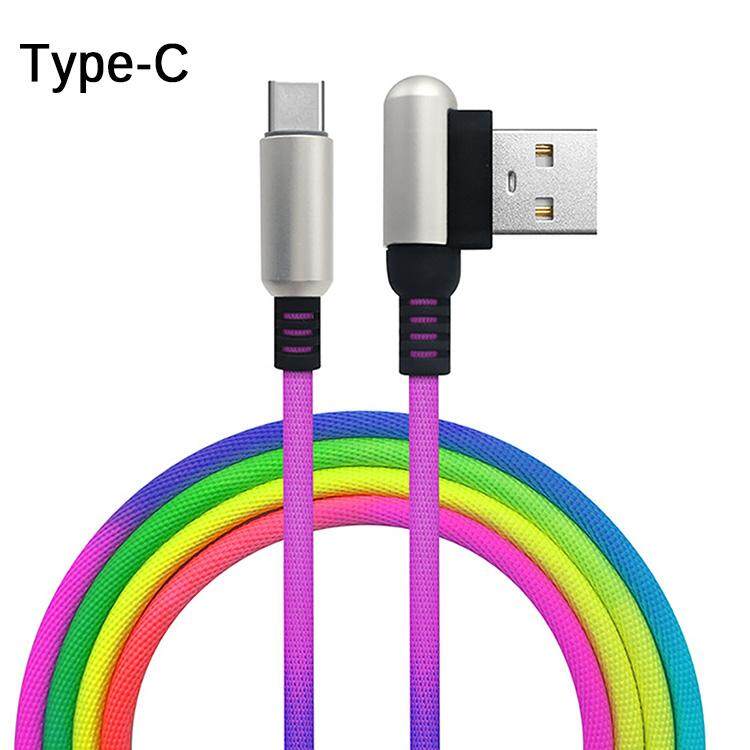 Dikepang 90 Derajat Sudut Kanan Tipe C USB Cepat USB Penyinkronan Data C Kabel Pengisi untuk Samsung Note 8/S8 untuk Xiaomi Mi5 Mi6 huawei LG Kabel Pengisi Daya Warna-warni Rainbow Line