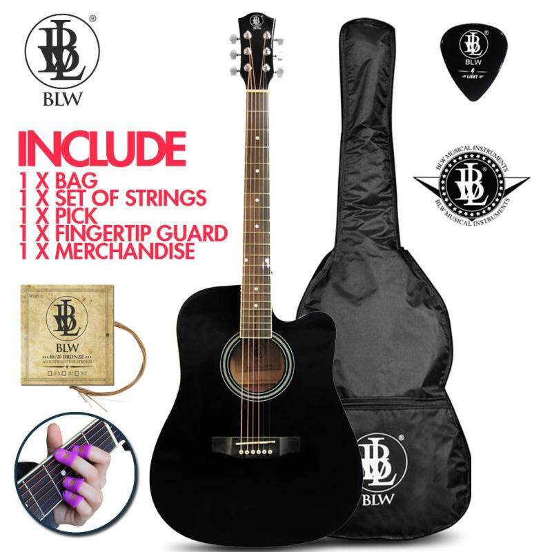 BLW 41 Inch Standard Dreadnaught Model Acoustic Guitar for Beginners Rosewood fingerboard SD410 Comes with Bag, String Set, Fingertip Guard, Pick and Merchandise Sticker (Black) Malaysia