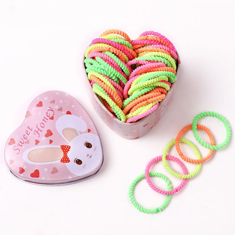 50 Cái/hộp Trẻ Em Của Ban Nhạc Cao Su Cô Gái Đầy Màu Sắc Đàn Hồi Tóc Bands Ponytail Chủ Scrunchies Kids Tóc Dây Thừng Phụ Kiện Tóc
