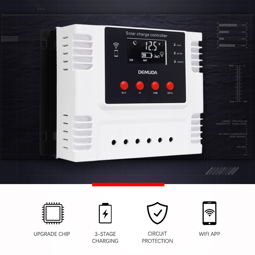 KKmoon Bộ Điều Khiển Sạc Năng Lượng Mặt Trời Thông Minh PWM Thiết Bị Giám Sát Dữ Liệu Thời Gian Thực Điều Khiển Ứng Dụng Điện Thoại Di Động Bộ Điều Khiển 12V/24V Màn Hình LED Cho Pin Lithium Ba Lớp Axit Chì Và Pin Lithium-Iron