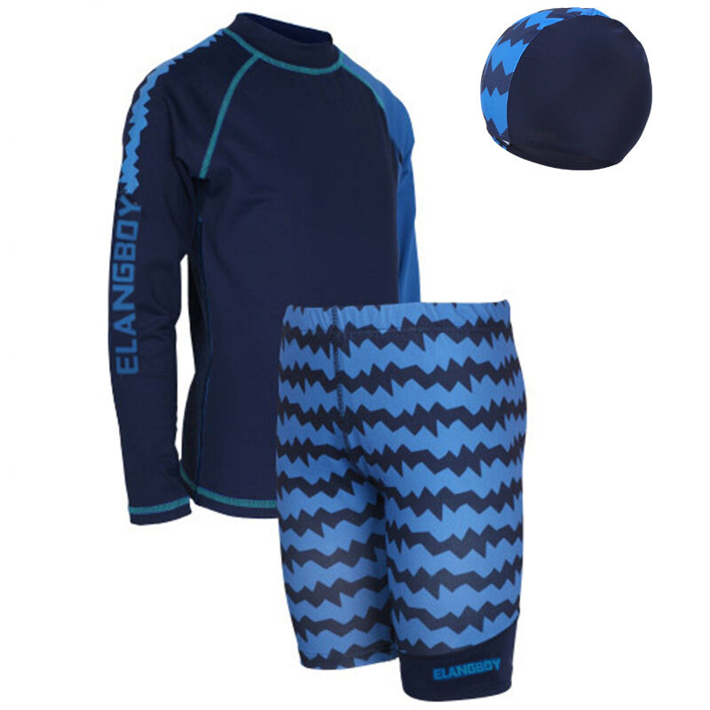 Kids Youth Swimwear with Swim Cap 9-14Yrs Teen Long Sleeve Swimming Suit 3pcs/set Top+Pant+Hat