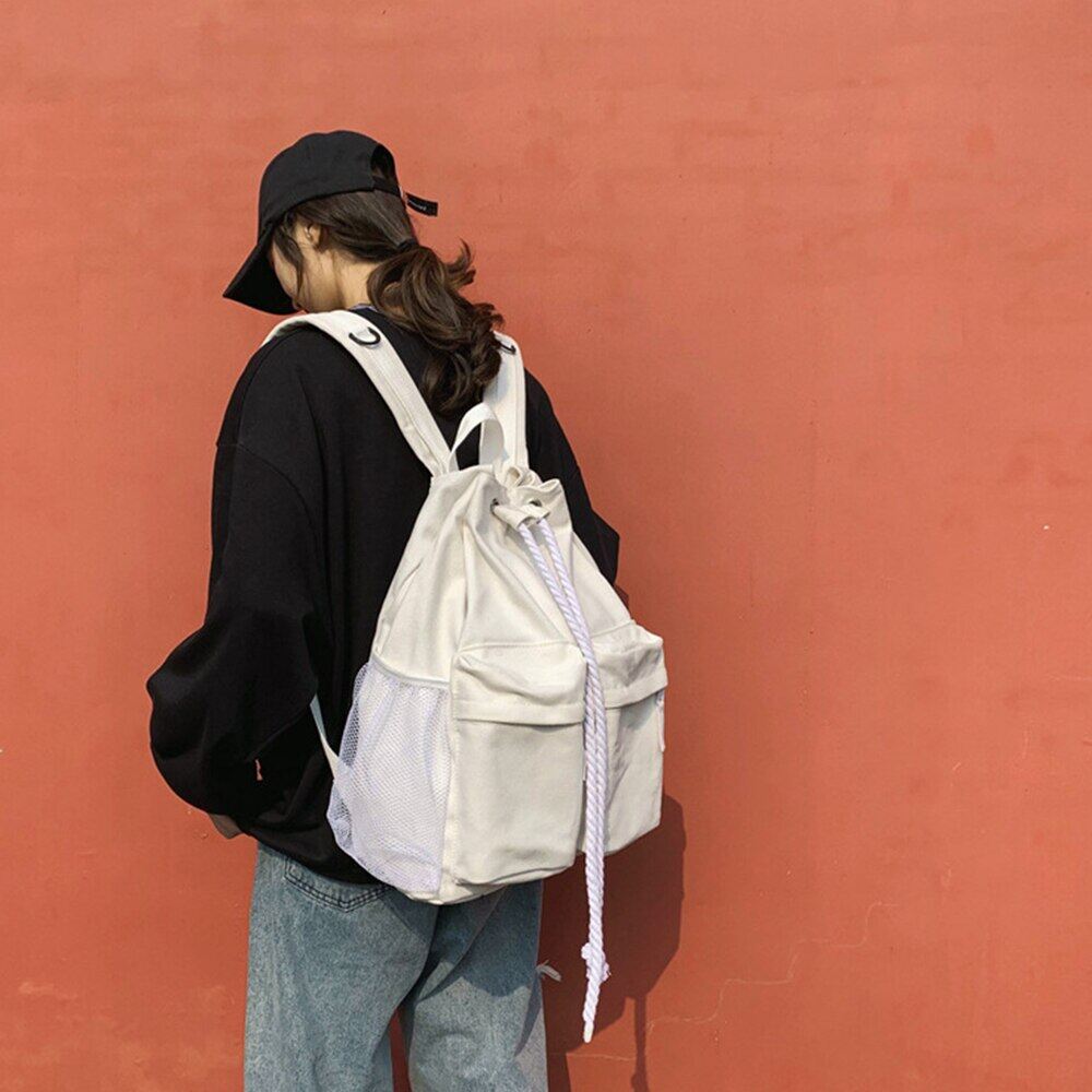 Drawstring Canvas Backpack Unisex Solid Softback Classic Soft Handle High-Capacity Backpacks Travel Bag Backpack Women Fashion 🎒🎒