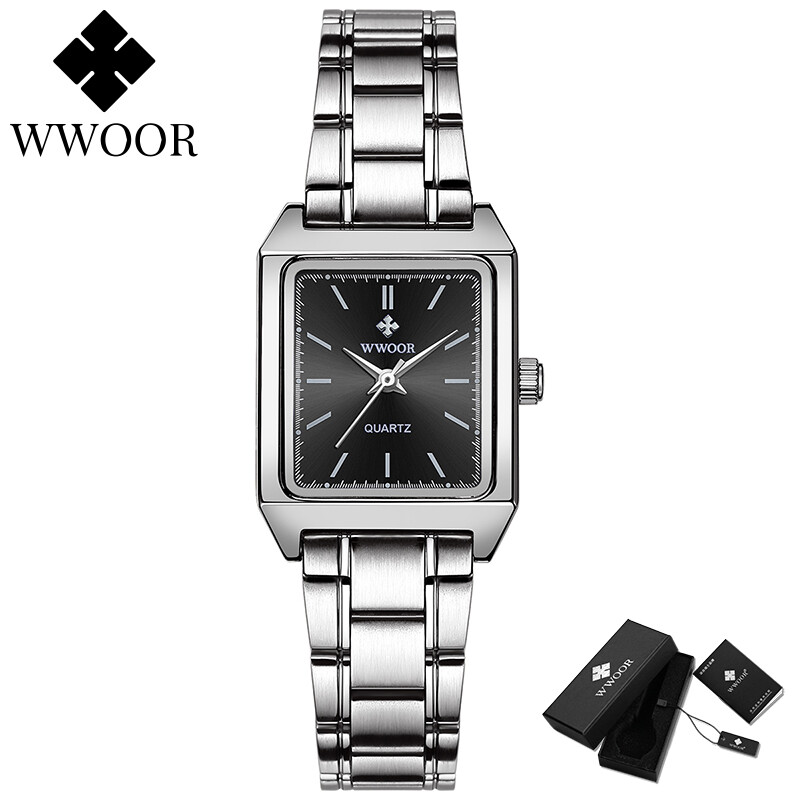 WWOOR Top Luxury Brand Watch For Women Model 8850G Stainless Steel Band Small Square Dial Lady Dress Wristwatch Authentic Quartz Leisure Watches