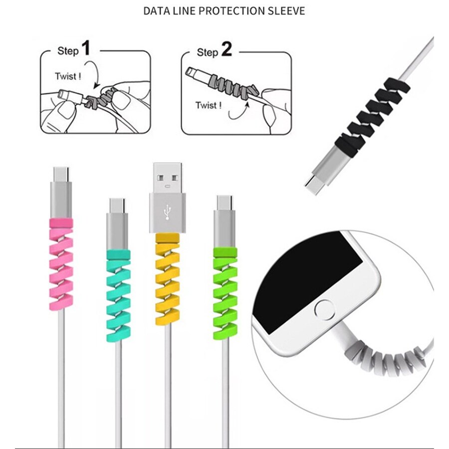Cáp Xoắn Ốc Bảo Vệ Dây Dữ Liệu Cuộn Chỉ Silicon Cáp Sạc USB Type-C Android Điện Thoại Di Động Bảo Vệ