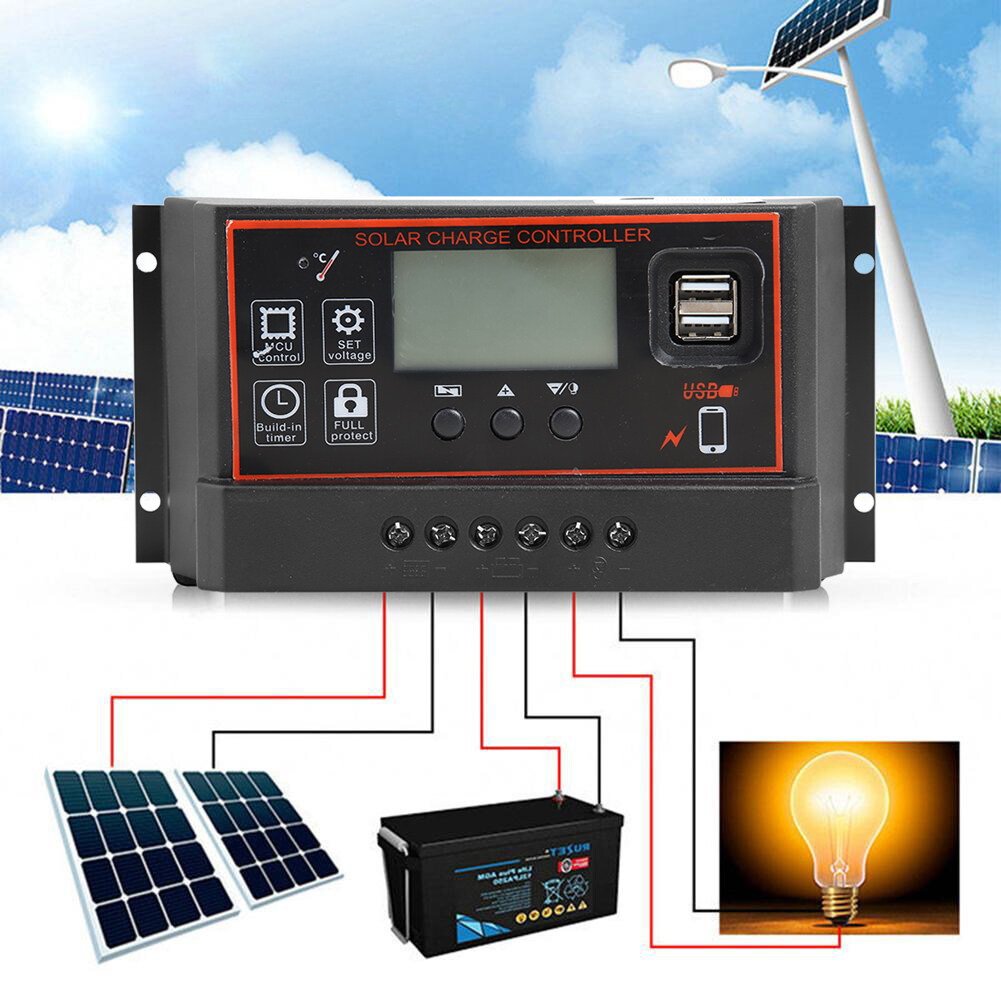 Solar Mppt 100a 60a 50a 40a 30a Charge Controller Dual Usb Lcd Display 12v 24v Solar Cell Panel 7517